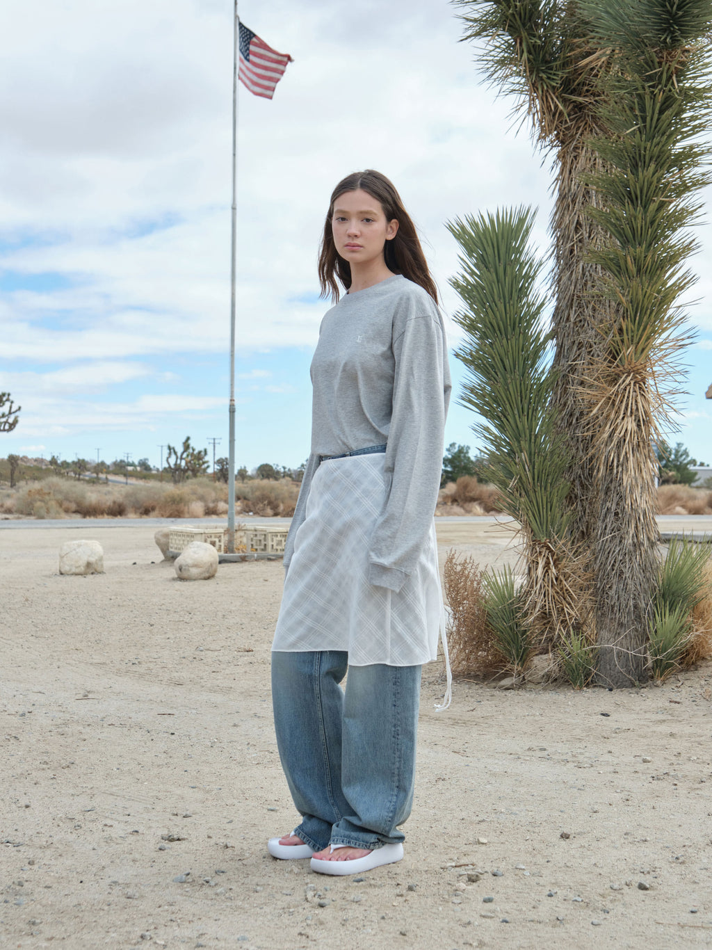 Low Classic Sheer Layered Skirt White Check