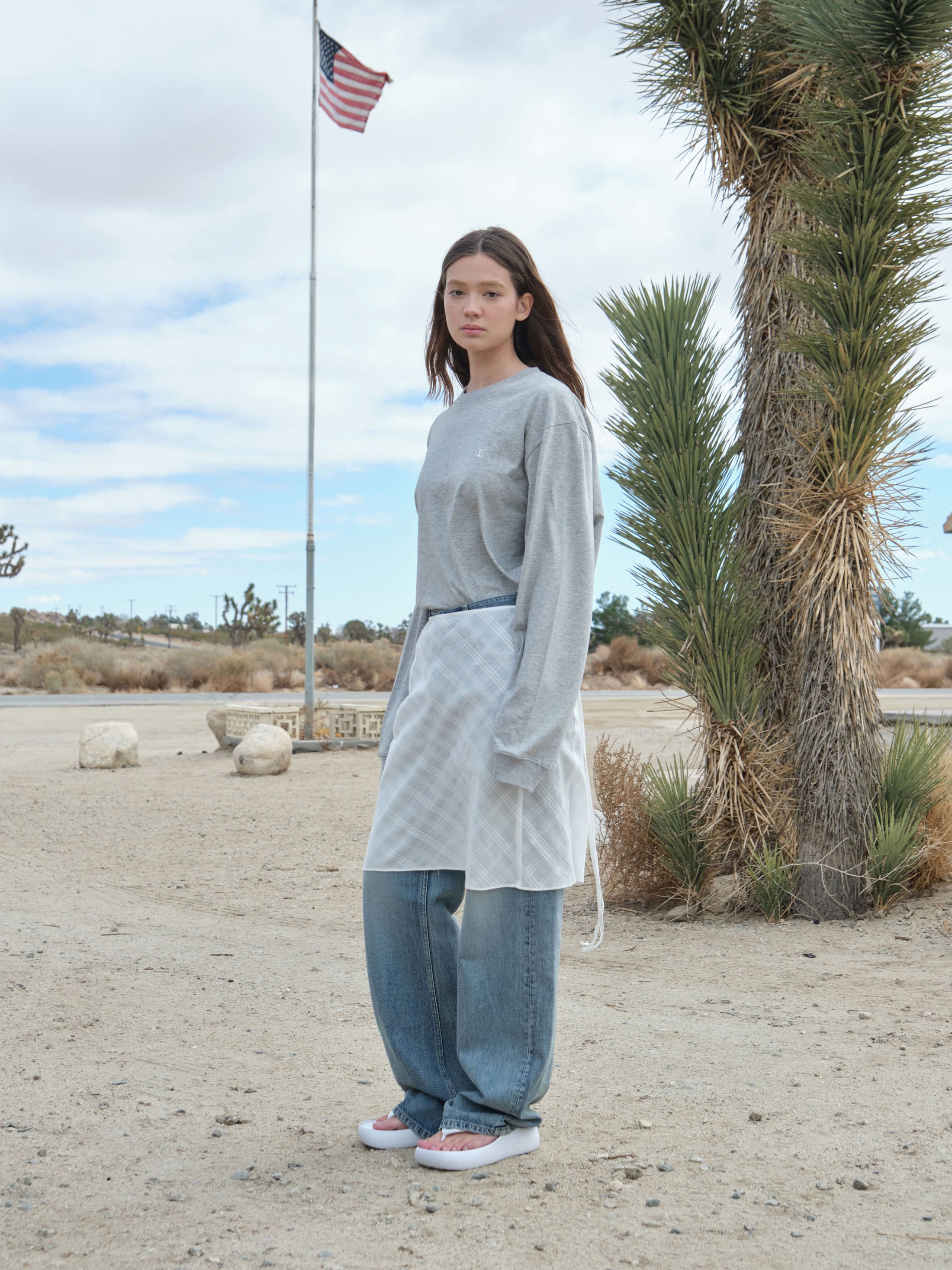 Low Classic Sheer Layered Skirt White Check