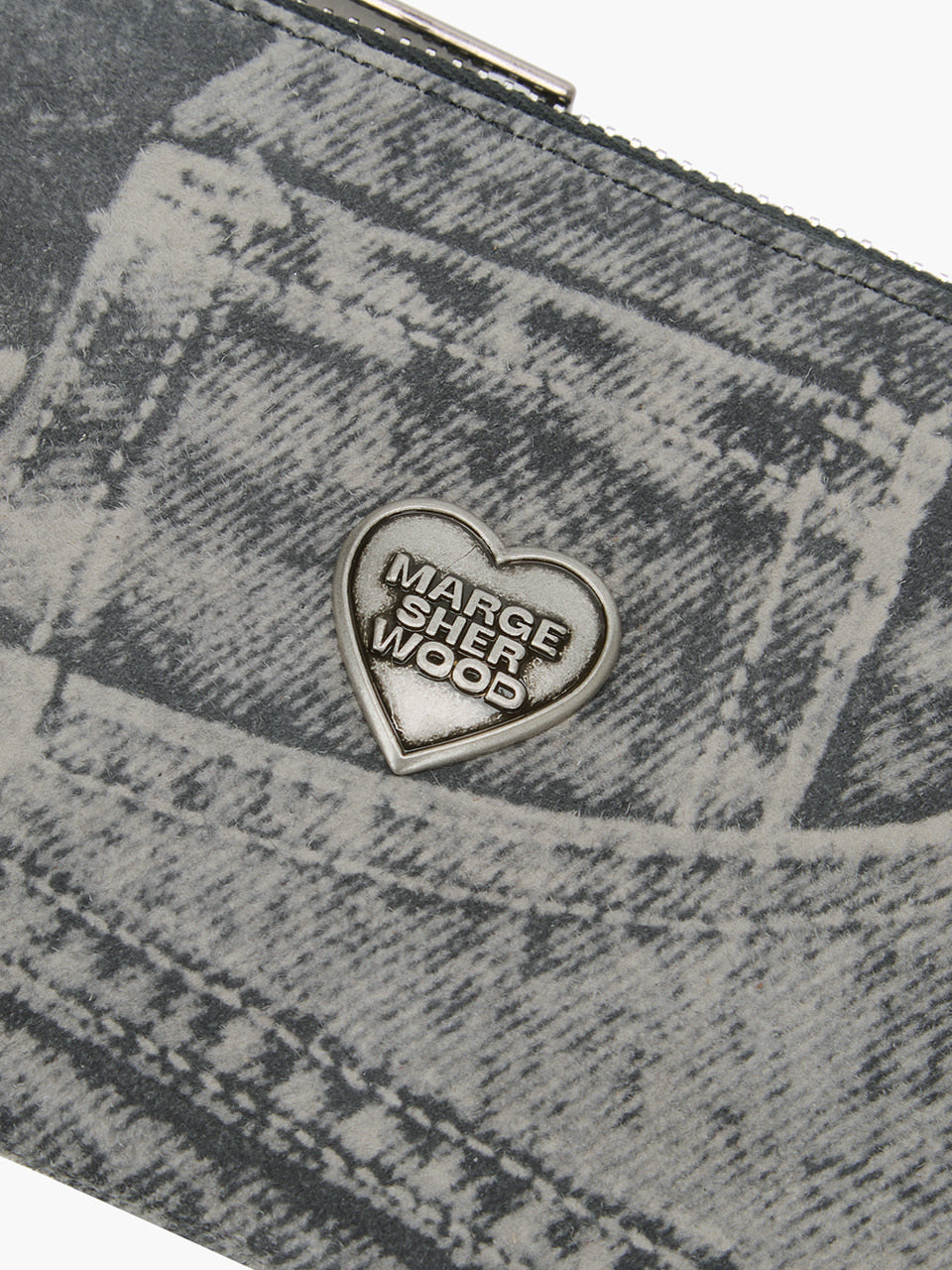 Margesherwood Heart Zipper Wallet Silver Logo light grey printed suede