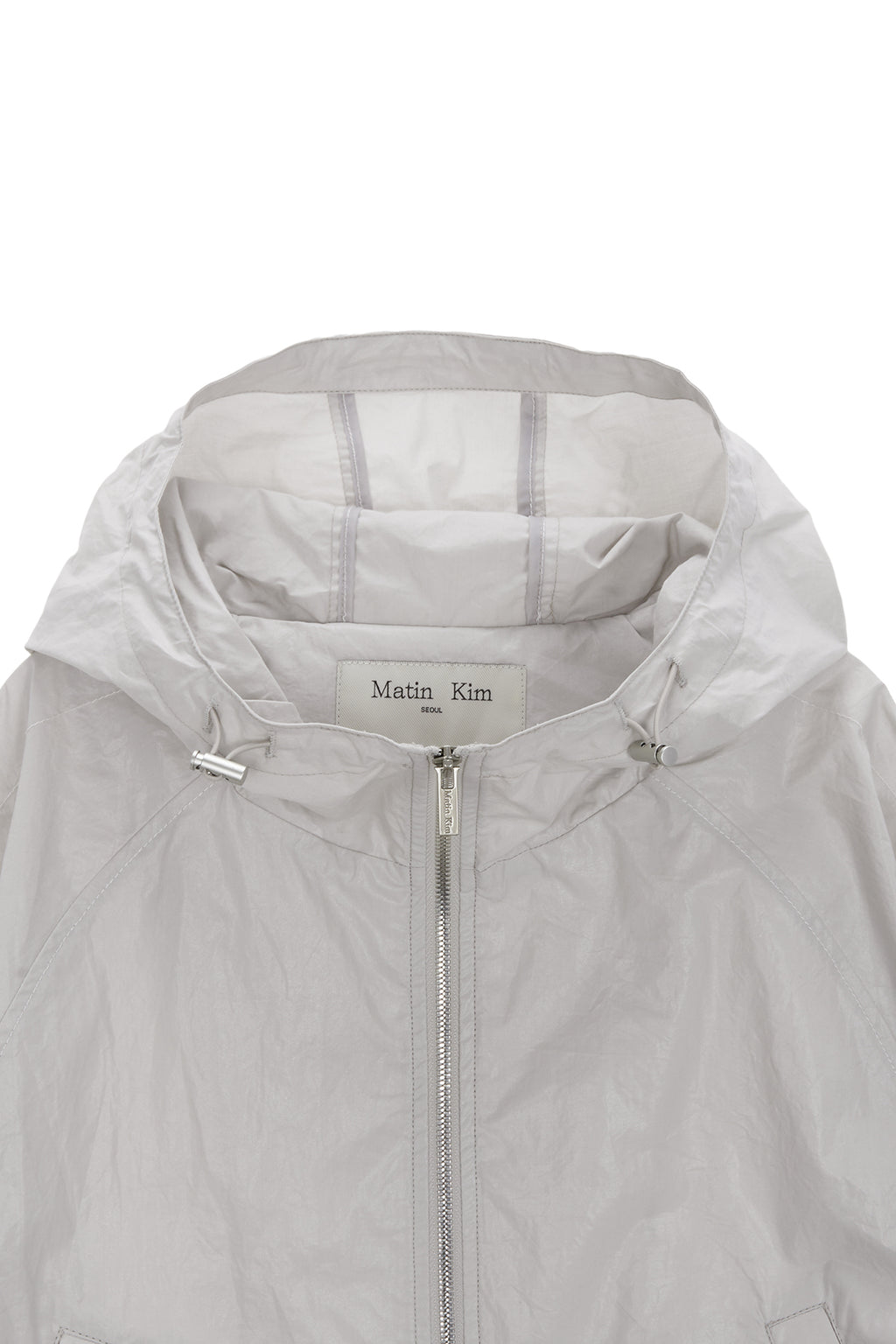 [matinkim] MATIN CROP HOODY COATING JUMPER IN GREY