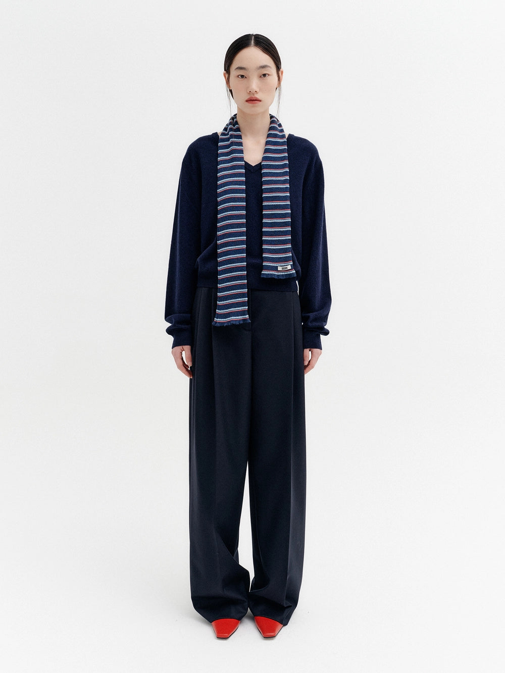 EENK Striped Knitwear Muffler - Navy
