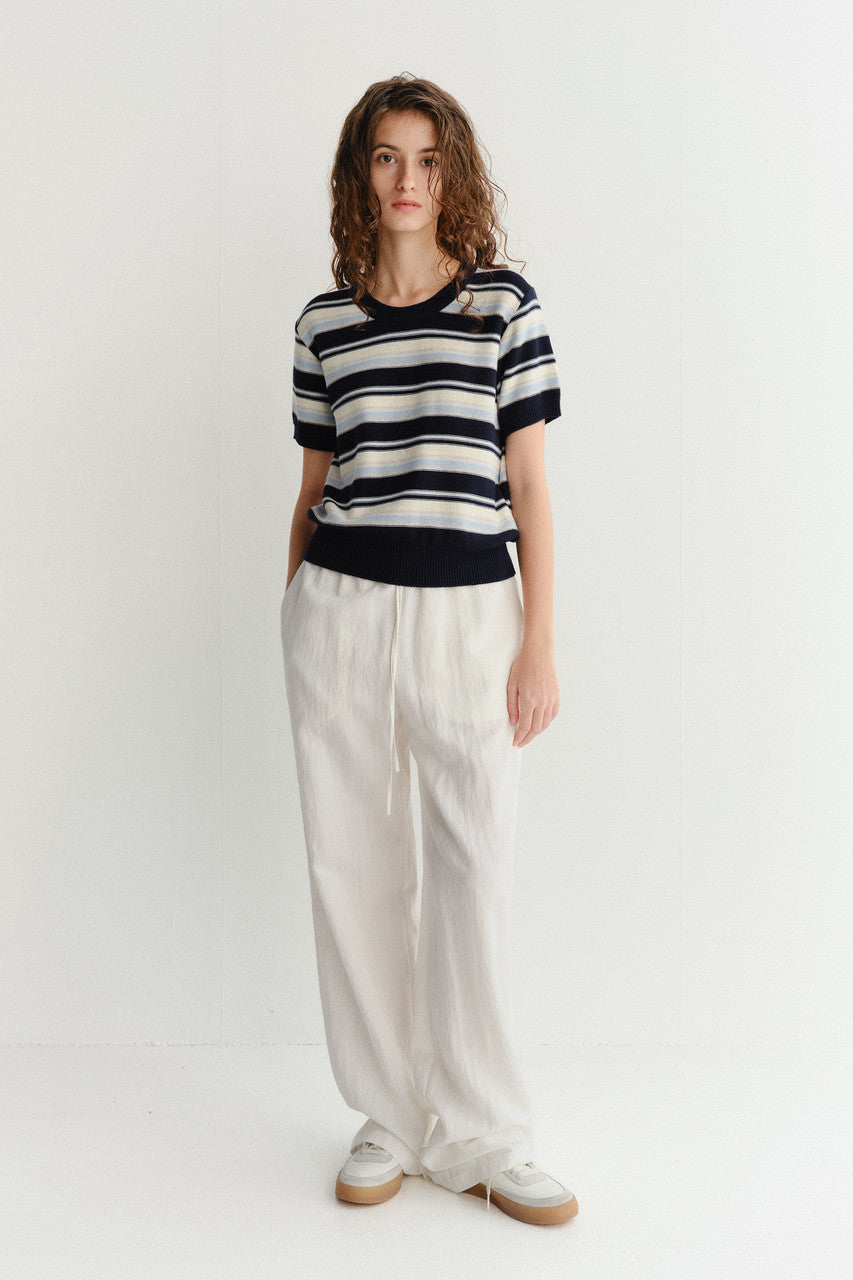 Dunst Unisex Striped Crewneck Knit Navy Cream