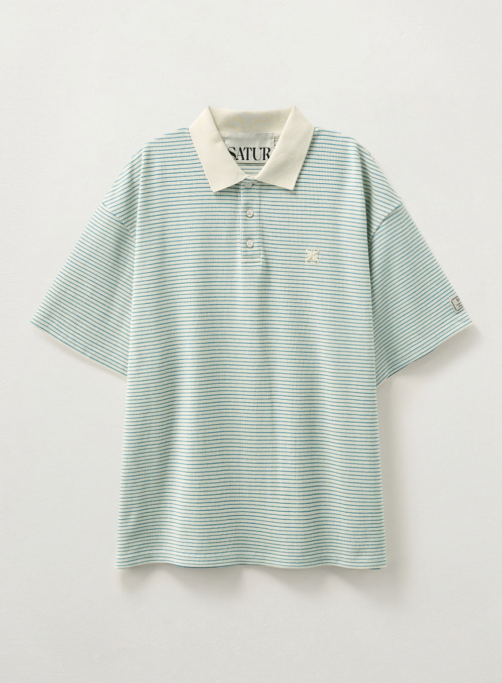 [satur] Stripe Collar T-Shirt - Ivory Blue