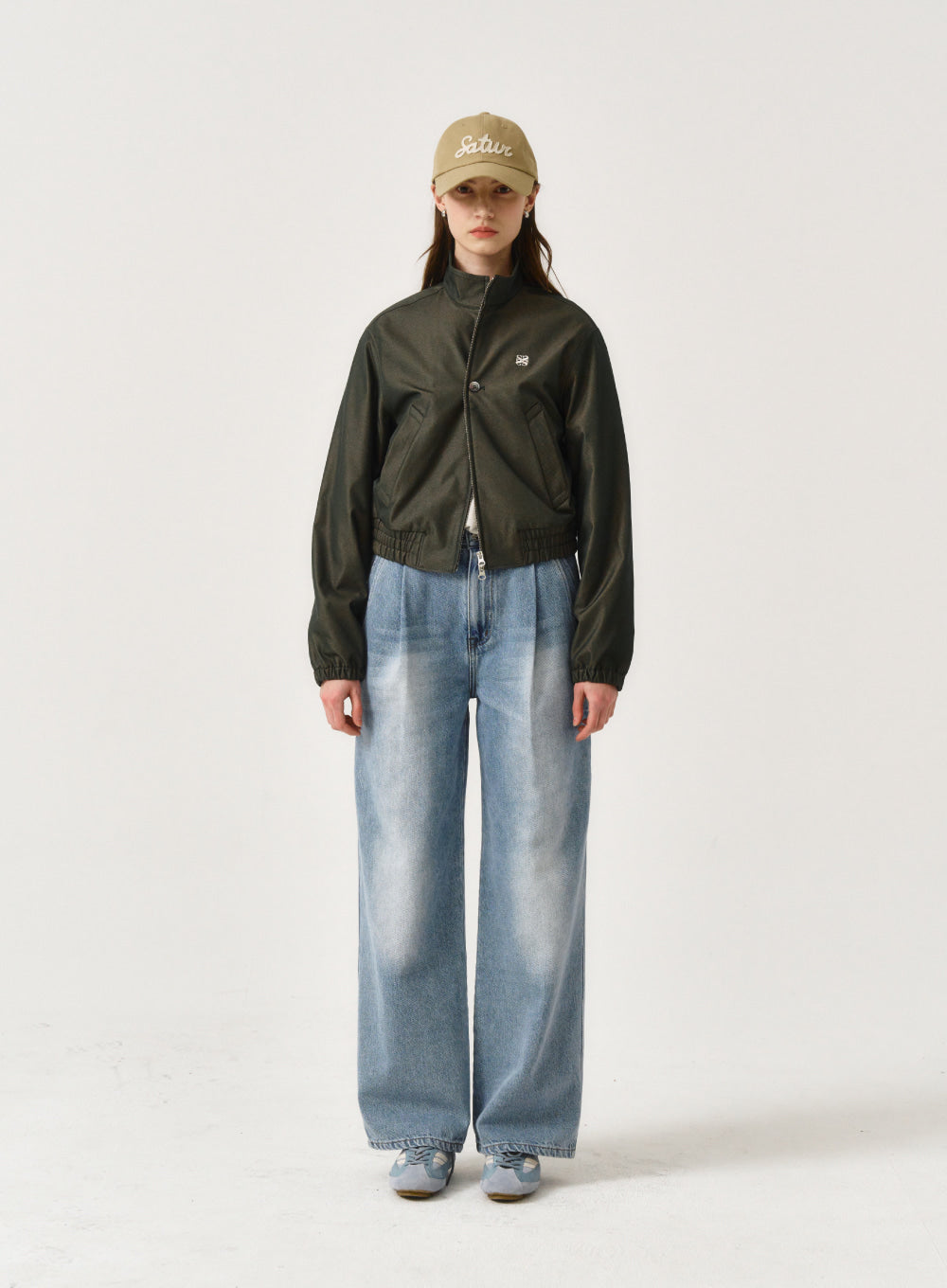 [satur] (W) Lecce Two Tone Zip Up Jacket - Glitter Green Brown