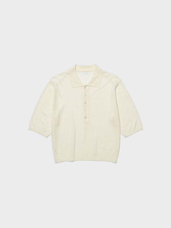 Low Classic Sheer Linen Blended Polo Sweater Ivory