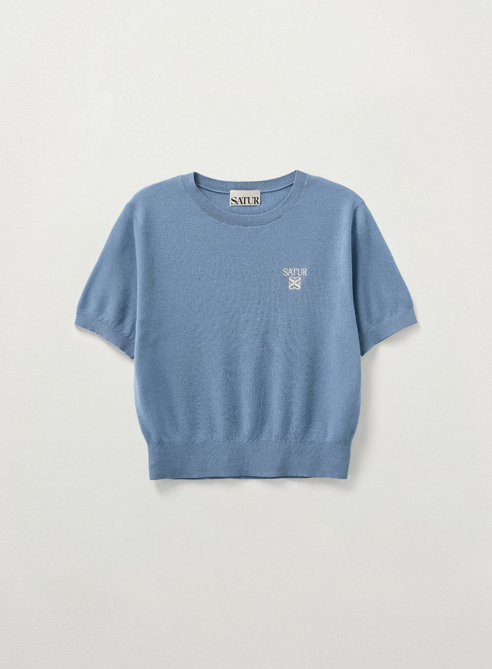 [satur] (W) Light Weight Crew Neck Half Knit - Blue