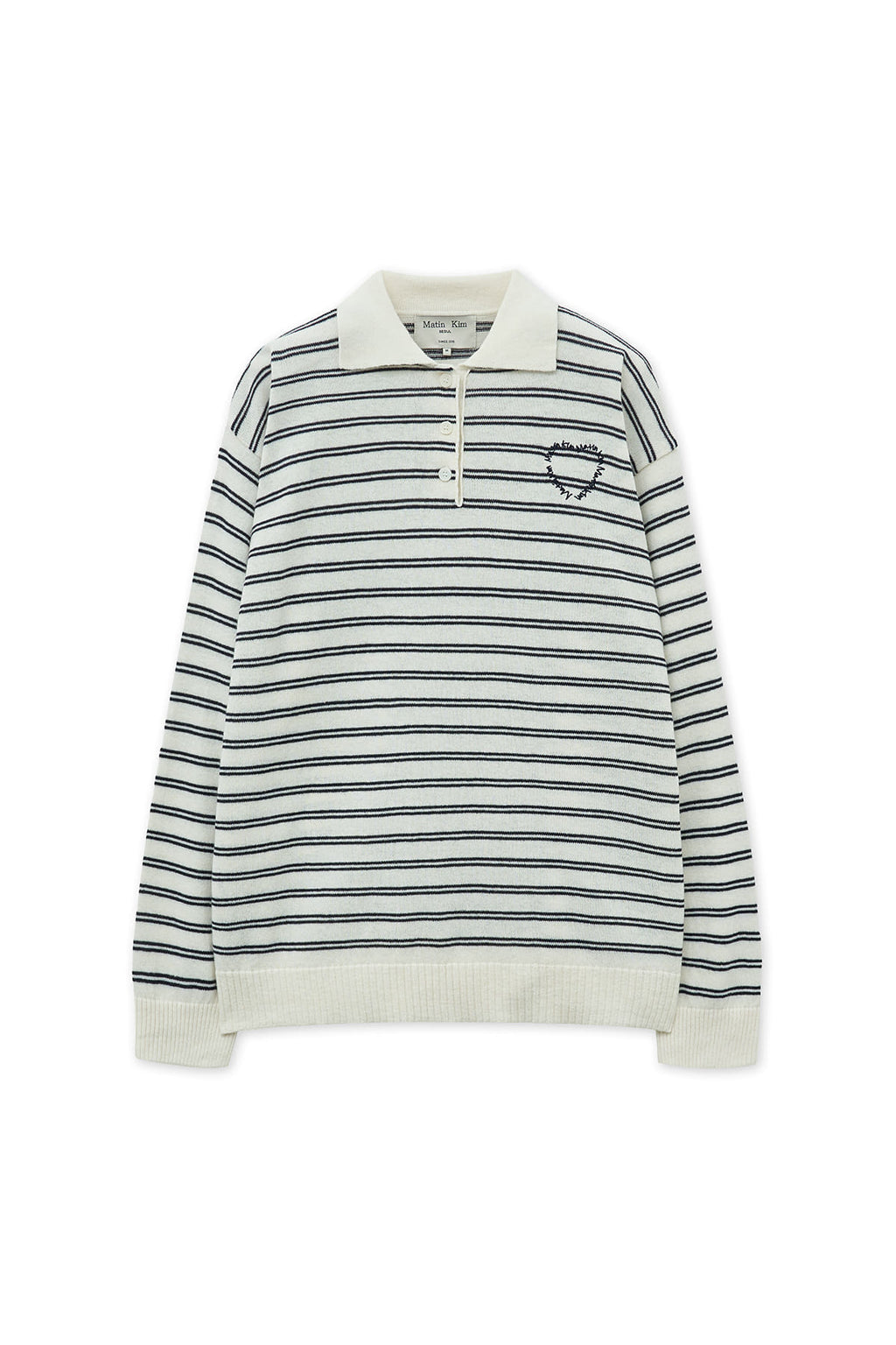 [matinkim] HEART LOGO COLLAR STRIPED PULLOVER IN IVORY