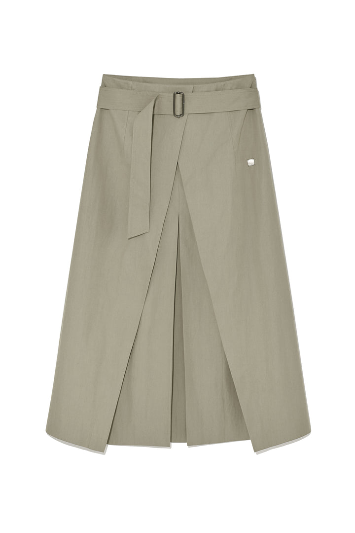 Matinkim A Line Pleats Belted Skirt IN Light Khaki