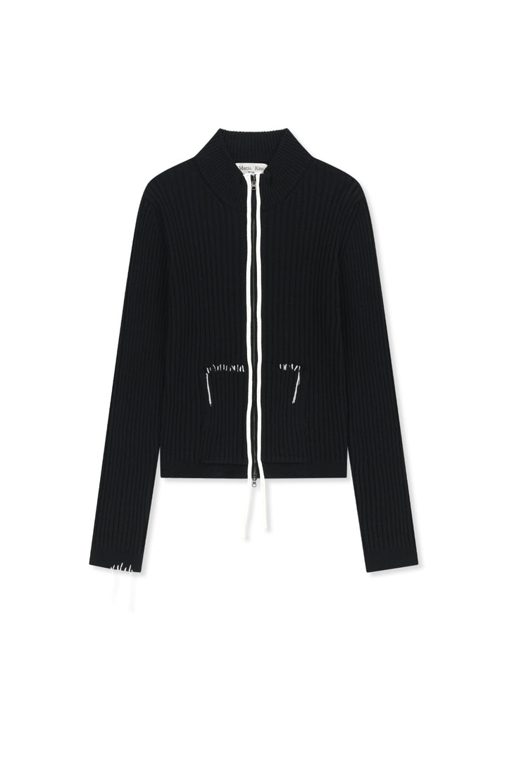 Matinkim Hand Stitch Slim Fit Knit Zip UP IN Black