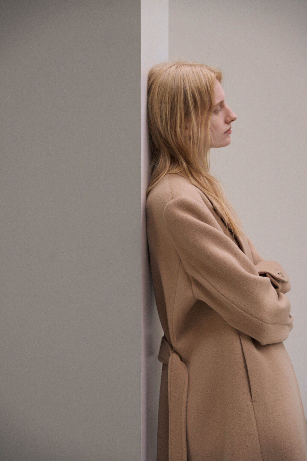 Facade Pattern Cashmere Belted Coat camel