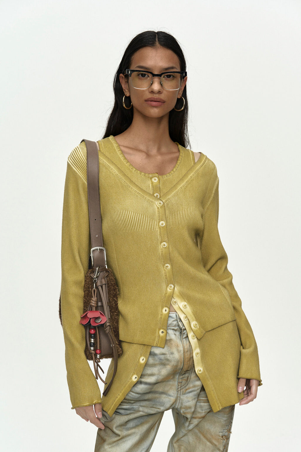 Andersson Bell Vintage-Dye Layered Knit Cardigan