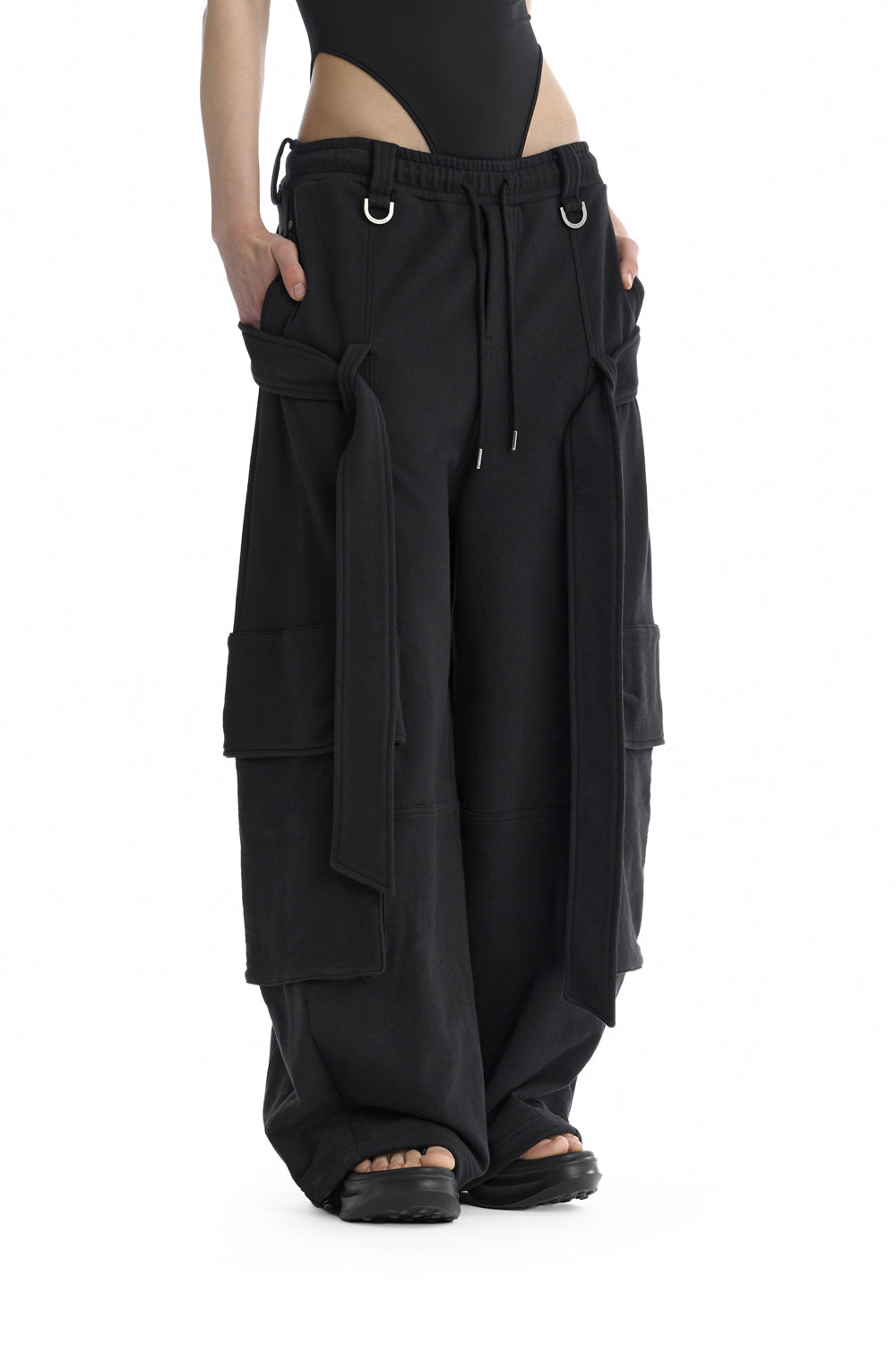Treemingbird Utility Belted Cargo Sweat Pants Black