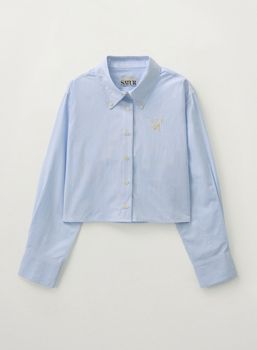 [satur] (W) Barrie Natural Stripe Crop shirt - Sky Blue