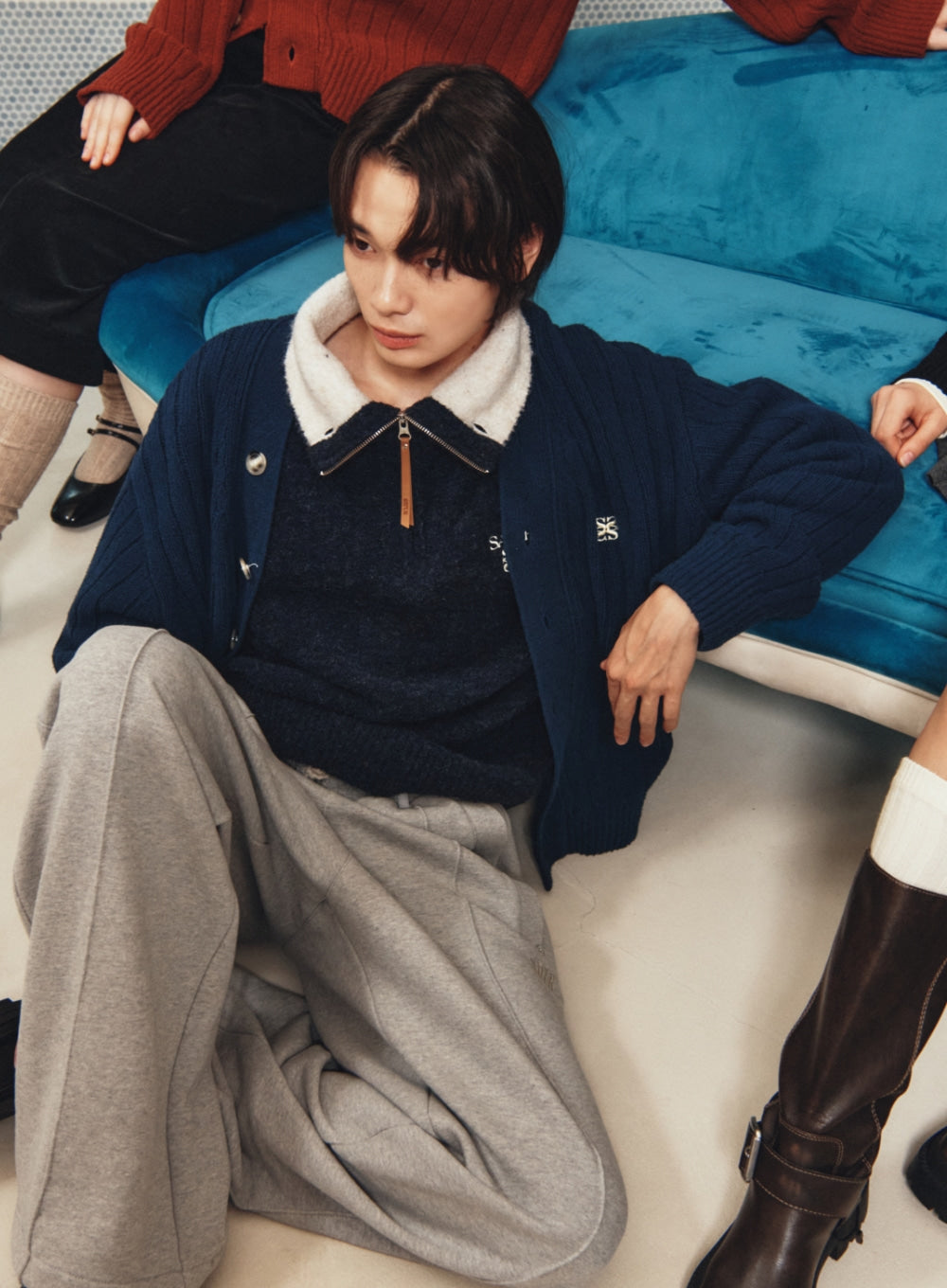 [satur] Teo Cotton Banding Sweatpants - Melange Gray