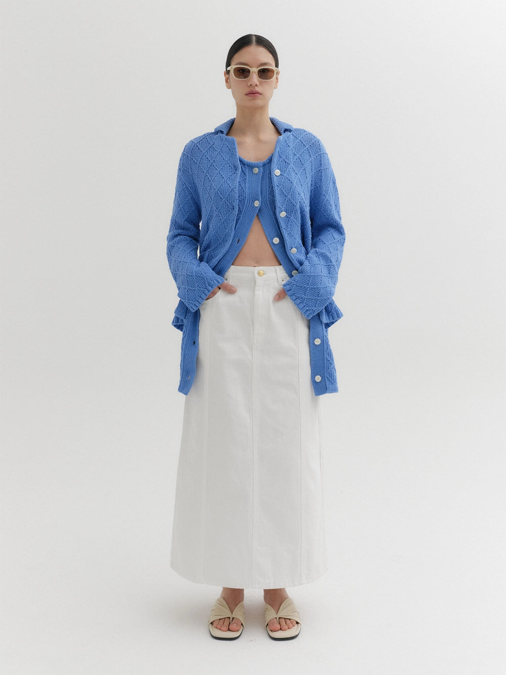 EENK A-Line Denim Skirt - White