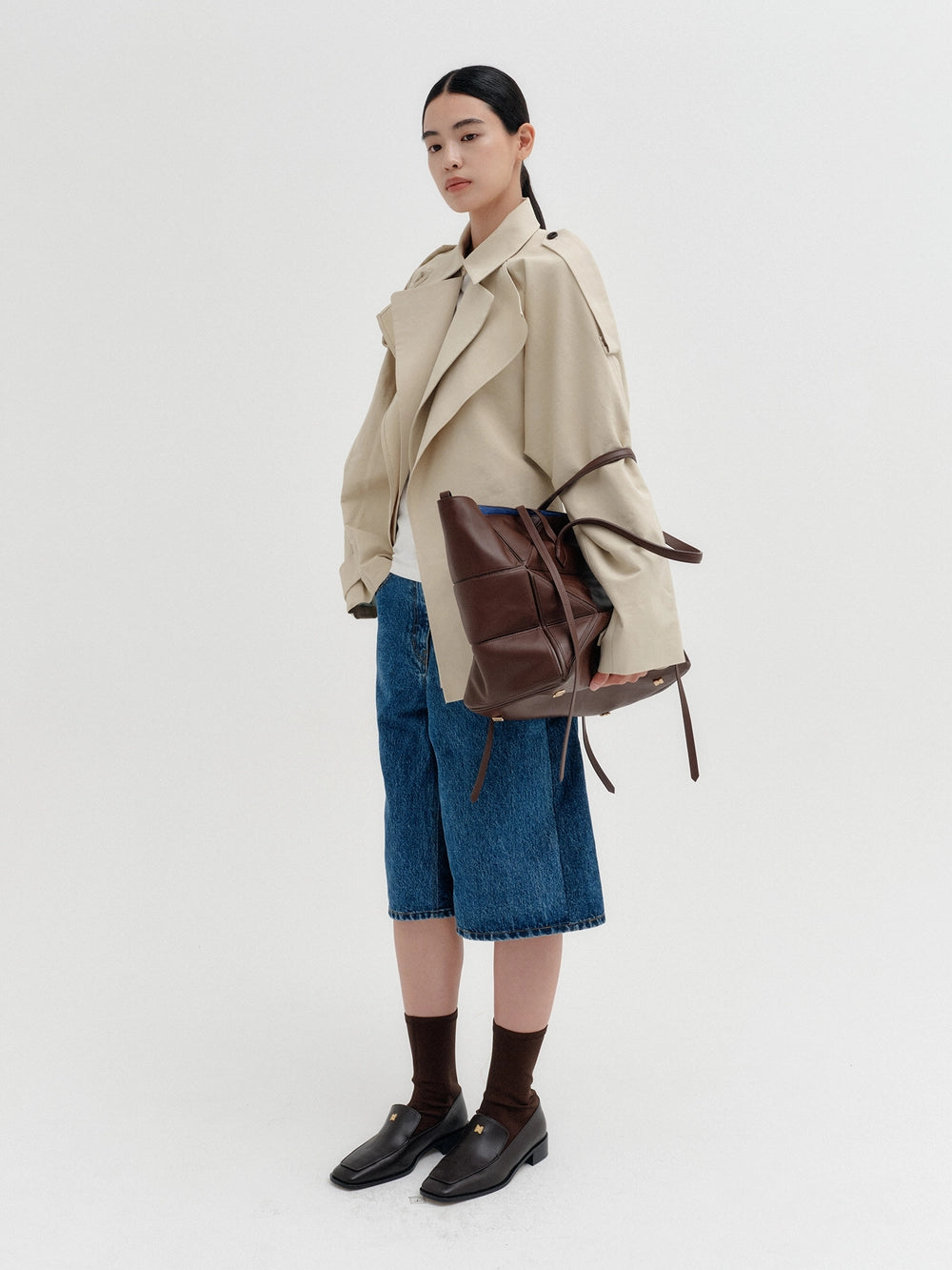 EENK Layered Collar Drape Jacket - Beige
