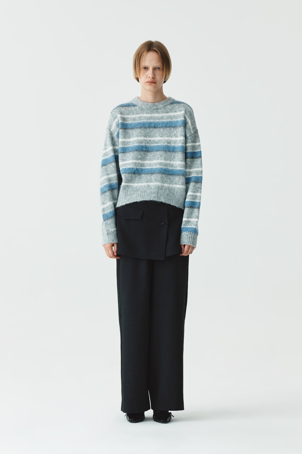 [matinkim] Multi Stripe Mohair Knit Pullover IN Grey