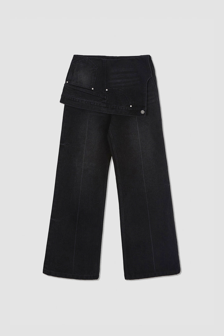 Matinkim Upside Down Layered Denim Pants IN Black