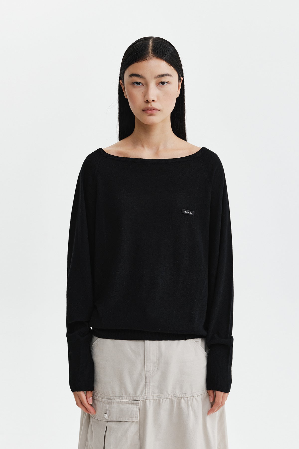 Matinkim Betwing Fit Boat Neck Knit Pullover IN Black