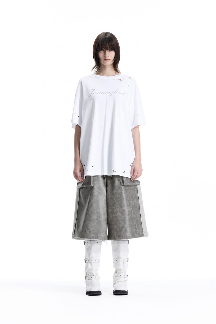 Treemingbird Distressed Logo Graphic T-shirts White
