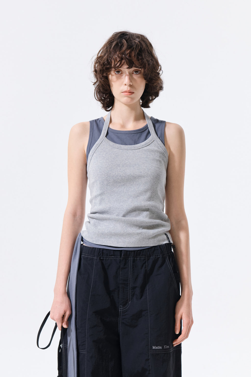 Matinkim Label Detail Halter Tank Top IN Grey