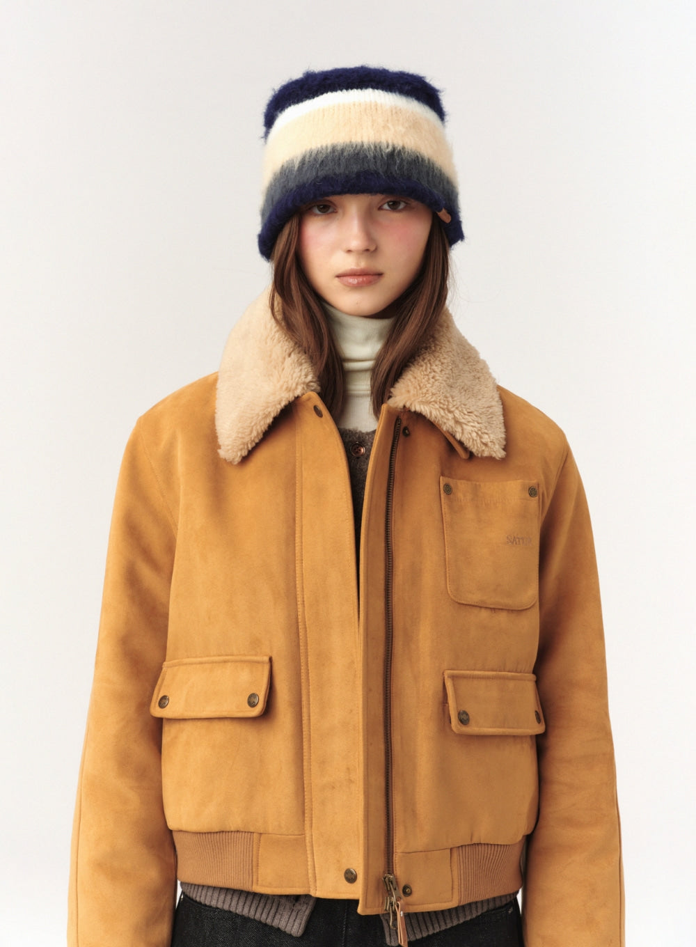 [satur] (W) Synthetic Suede Blouson Jumper - Camel