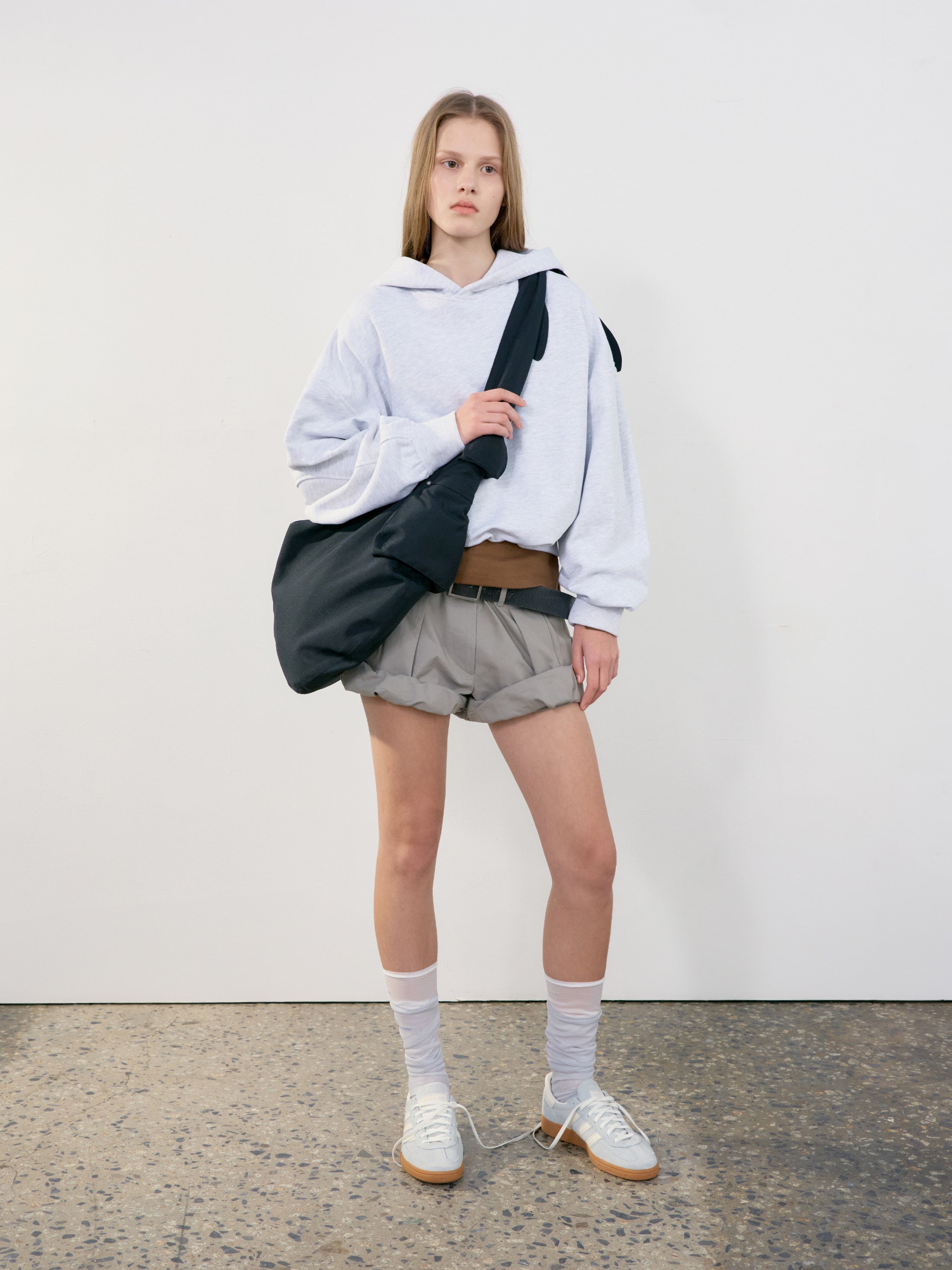 Low Classic Back Rib Crop Hoodie Melange Grey