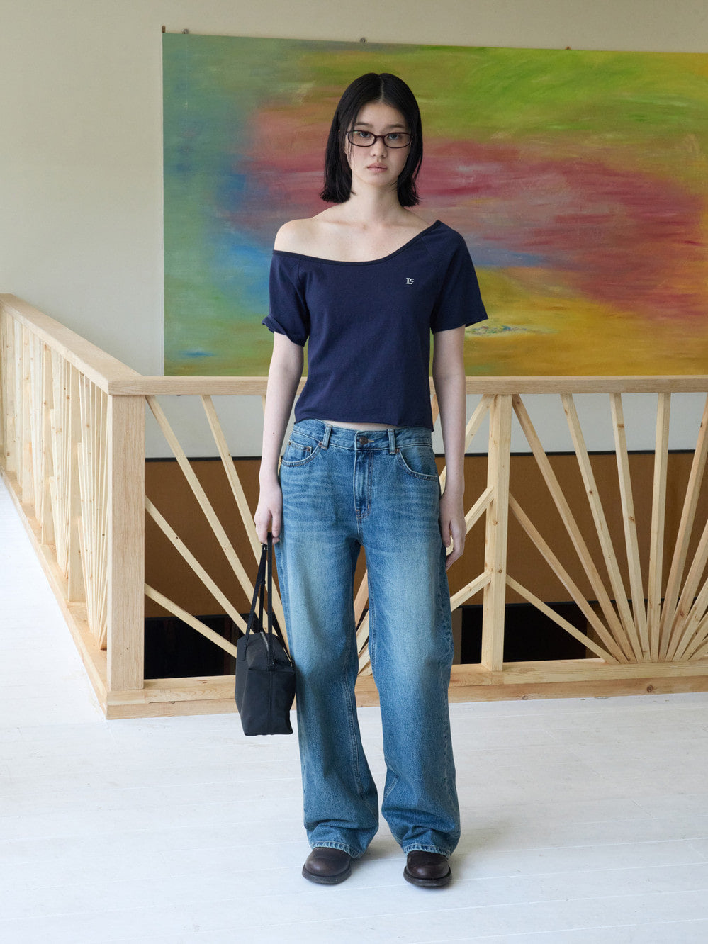 Low Classic Off-Shoulder Raglan Jersey Tee Navy
