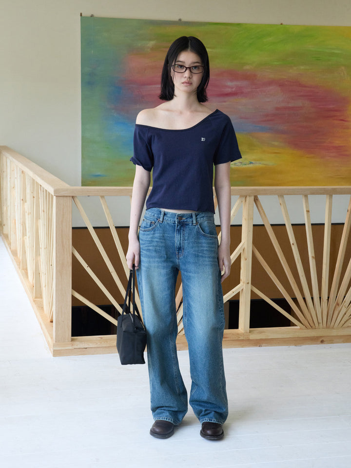 Low Classic Off-Shoulder Raglan Jersey Tee Navy
