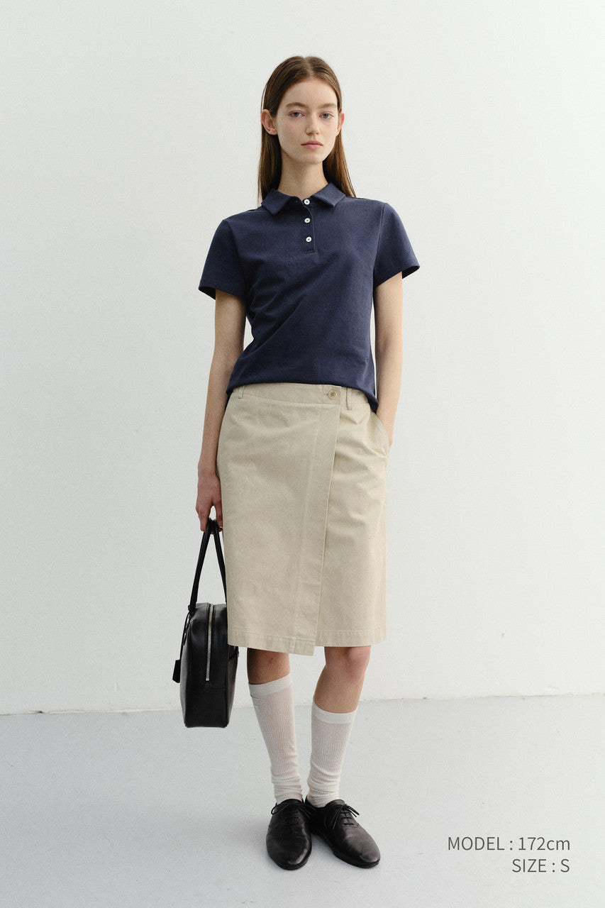 Dunst Cropped Slim Collared T-Shirt Navy