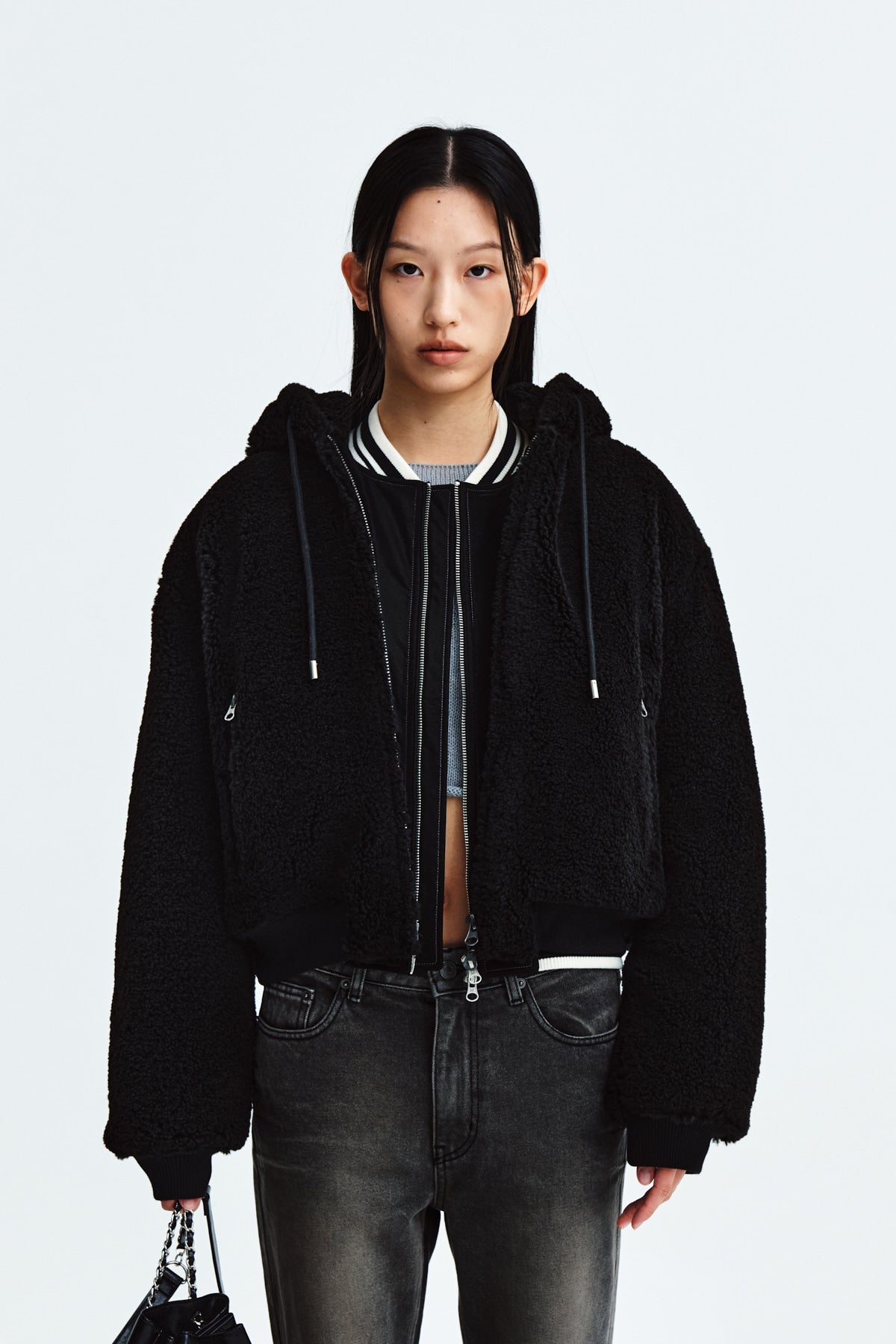 Matinkim Logo Point Fleece Hoody Jumper For Women IN Black