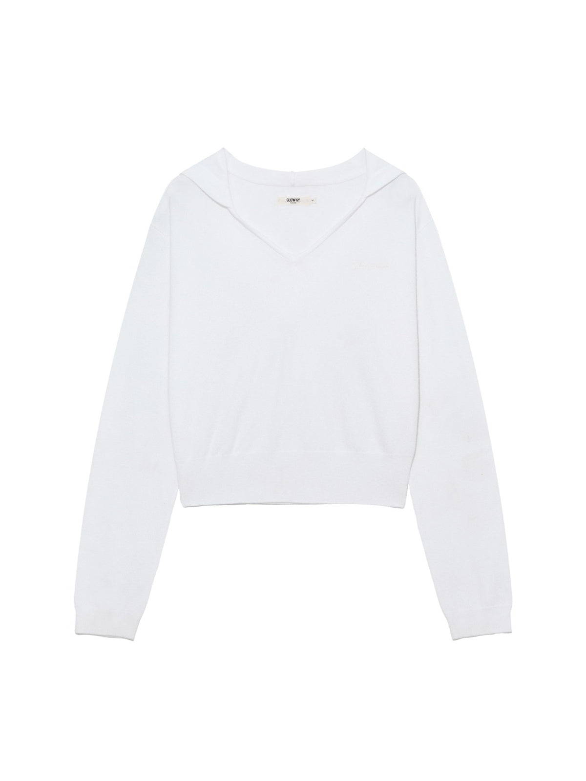 GLOWNY G Hug V-Neck Knit Hoodie (White)