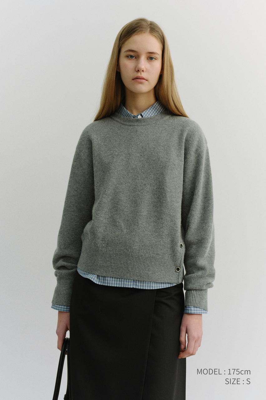 Dunst Unisex Buttoned Crewneck Sweater Melange Grey