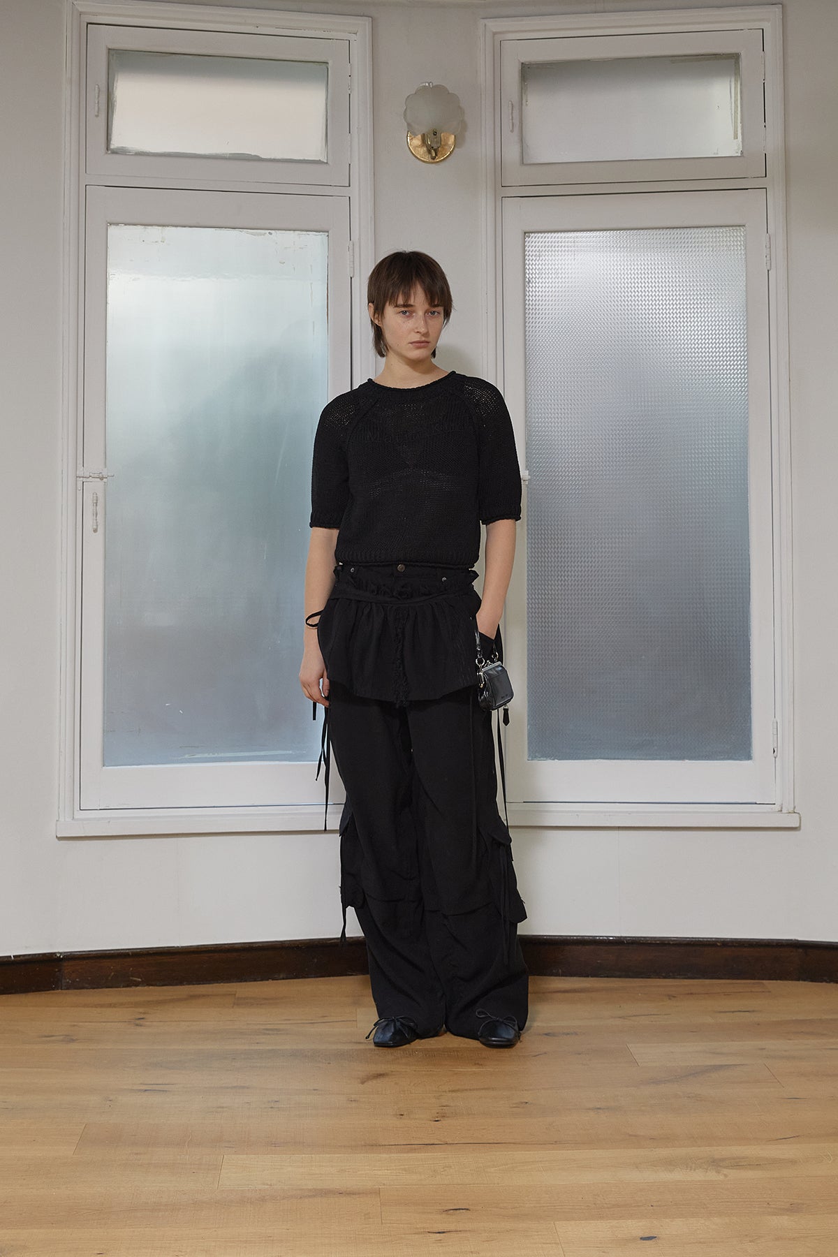 [matinkim] ROUGH PATCHWORK LAYERED SKIRT IN BLACK