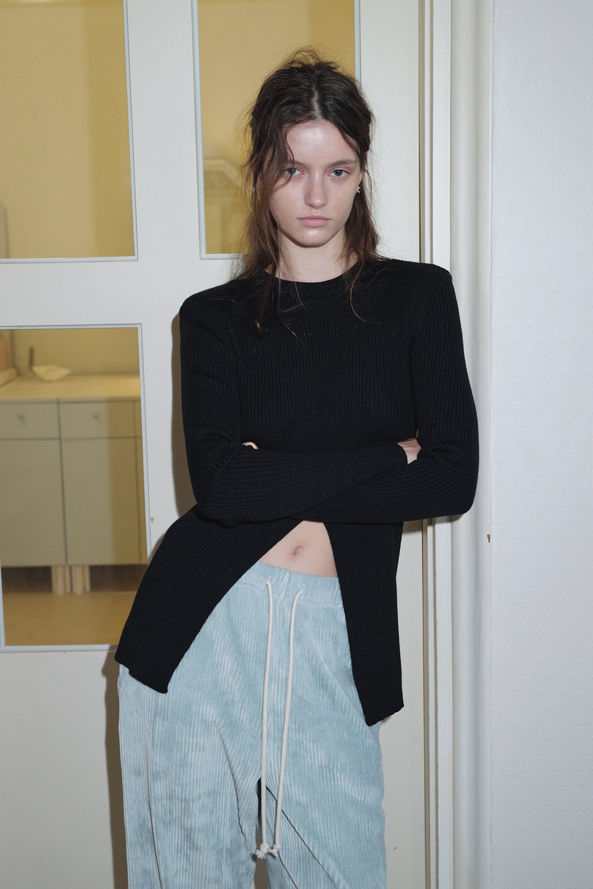 Overdueflair Wool Ribbed Slit Knit Black