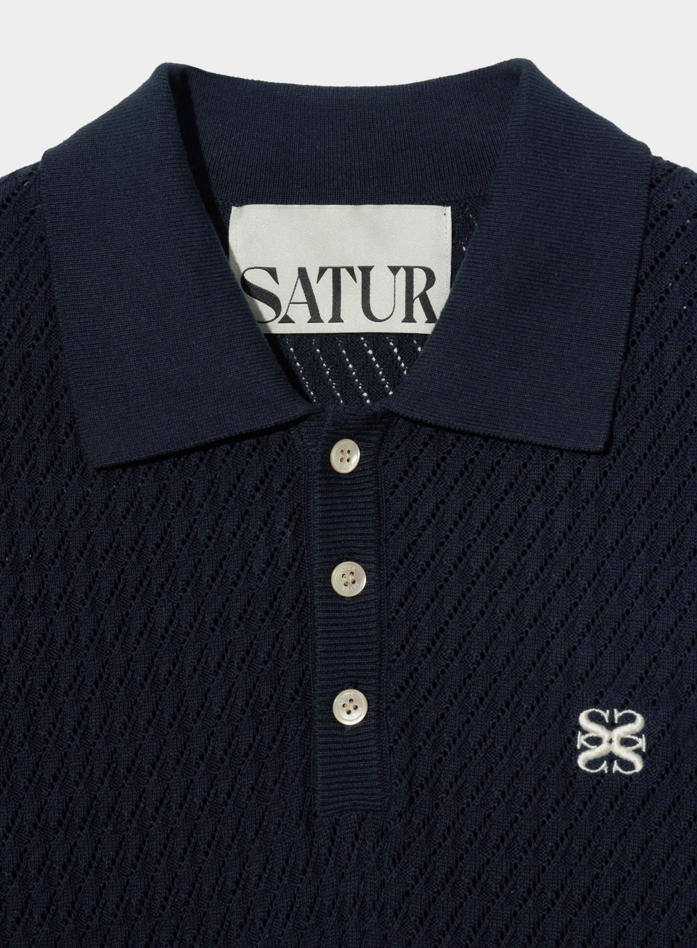 [satur] (W) Diagonal Collar Half Knit - Classic Navy
