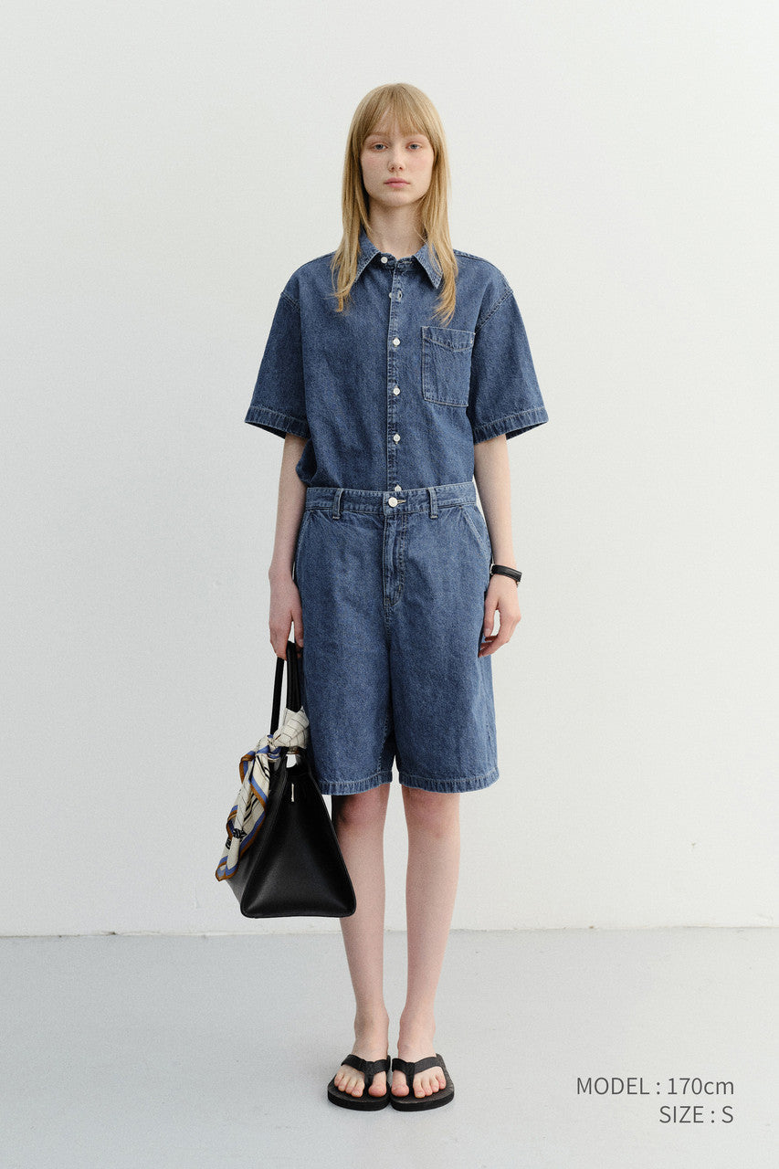 Dunst Unisex Linen Denim Shirt Classic Blue