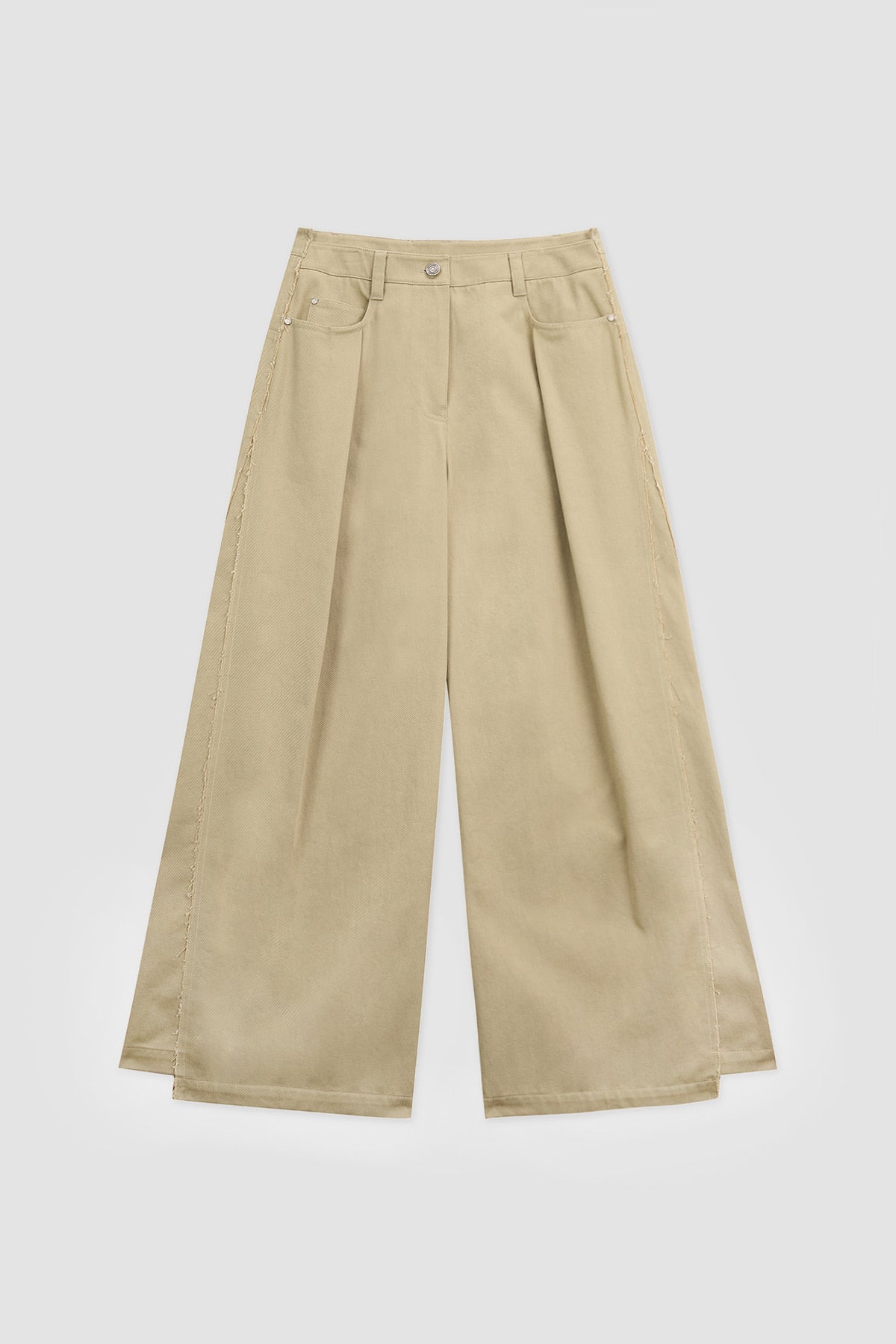 [matinkim] Cutting Detail Wide Cotton Pants IN Beige