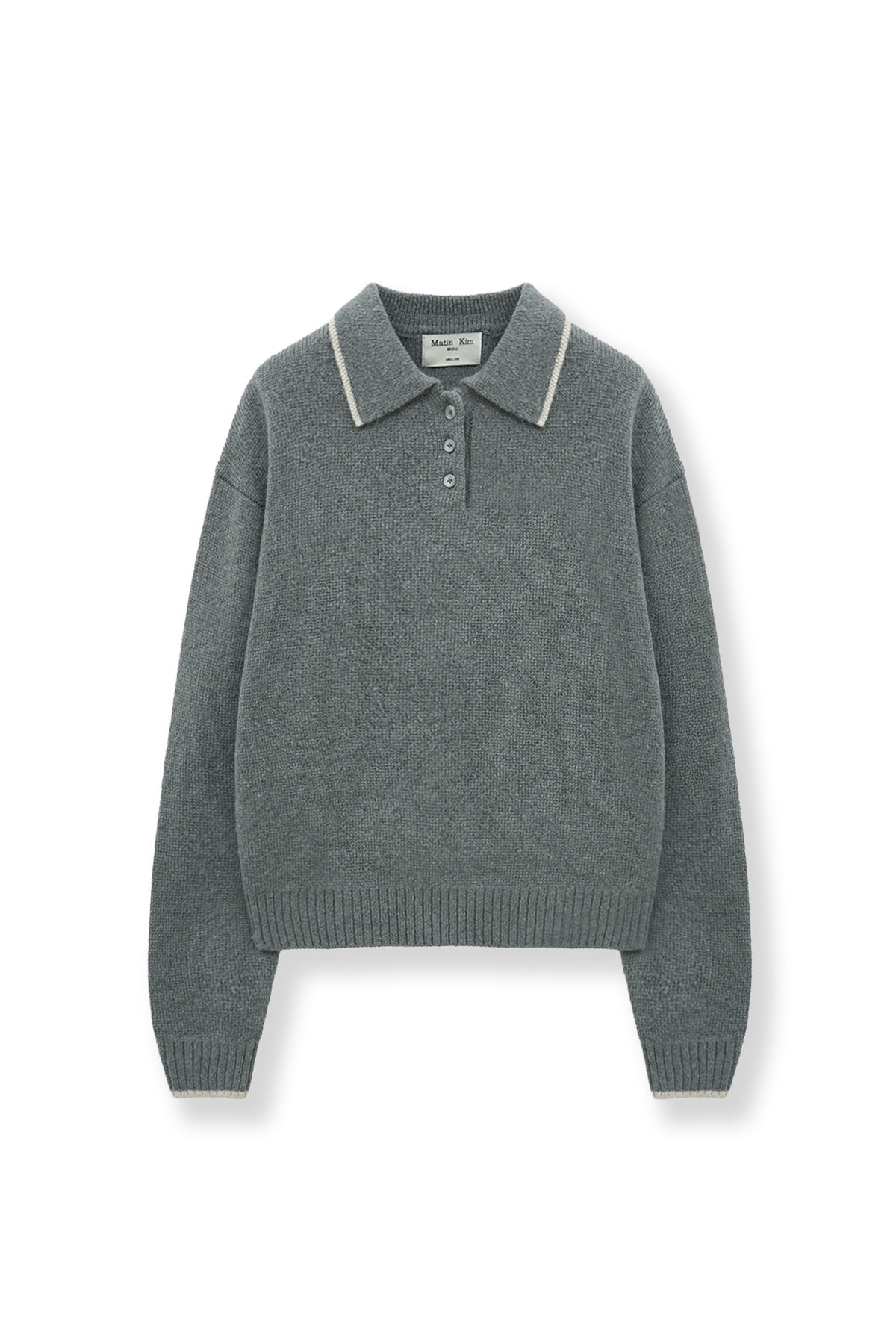 [matinkim] BACK LOGO COLLAR KNIT TOP FOR WOMEN IN GREY