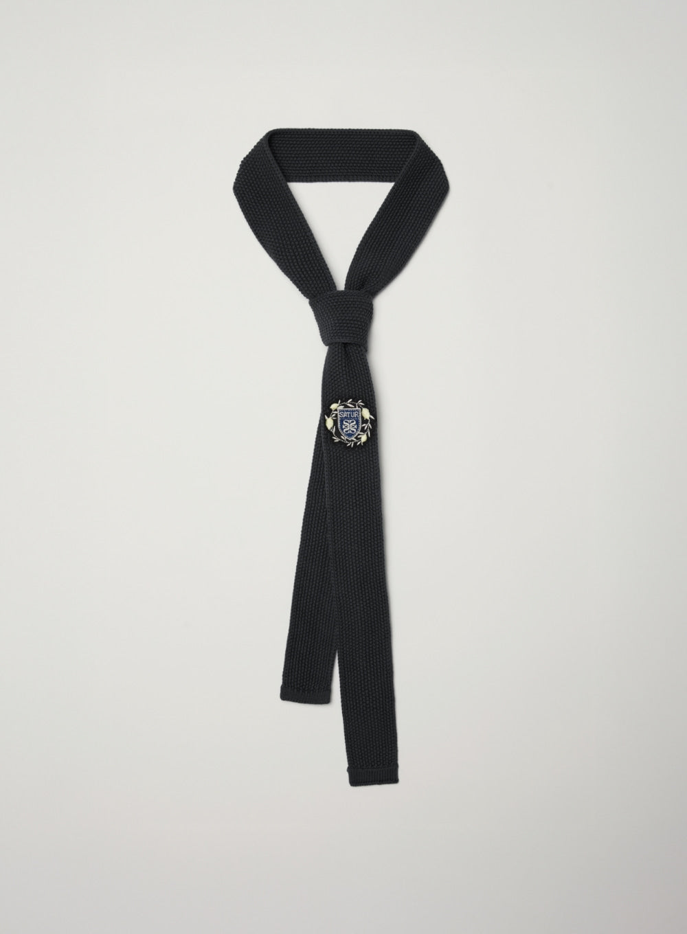 Satur Crest Logo Knit Tie - Charcoal