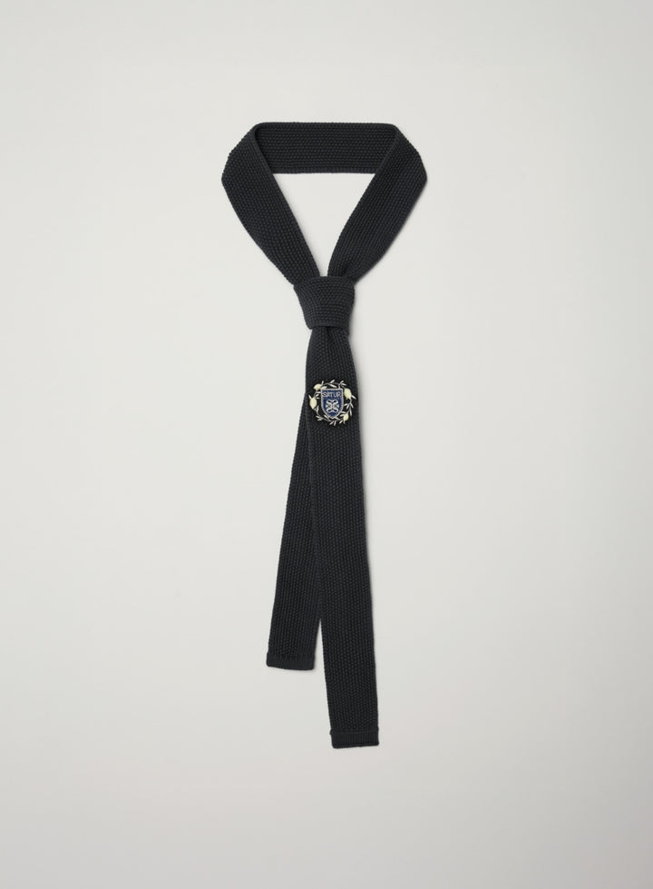 Satur Crest Logo Knit Tie - Charcoal