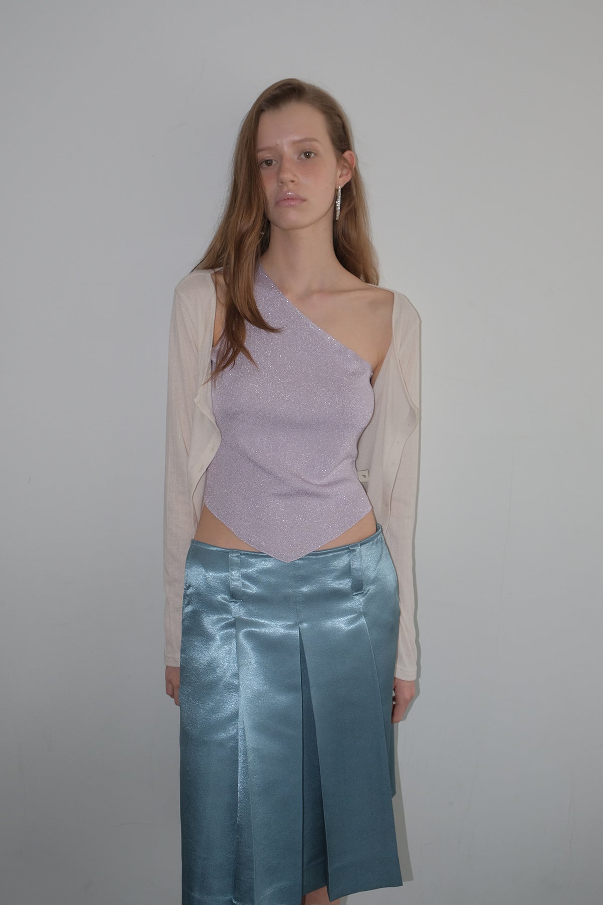 Overdueflair One Shoulder Metal Knit Top Lilac