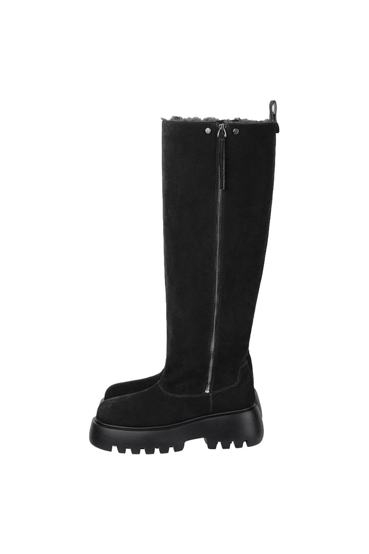 Treemingbird Flatform Suede Long Boots Black