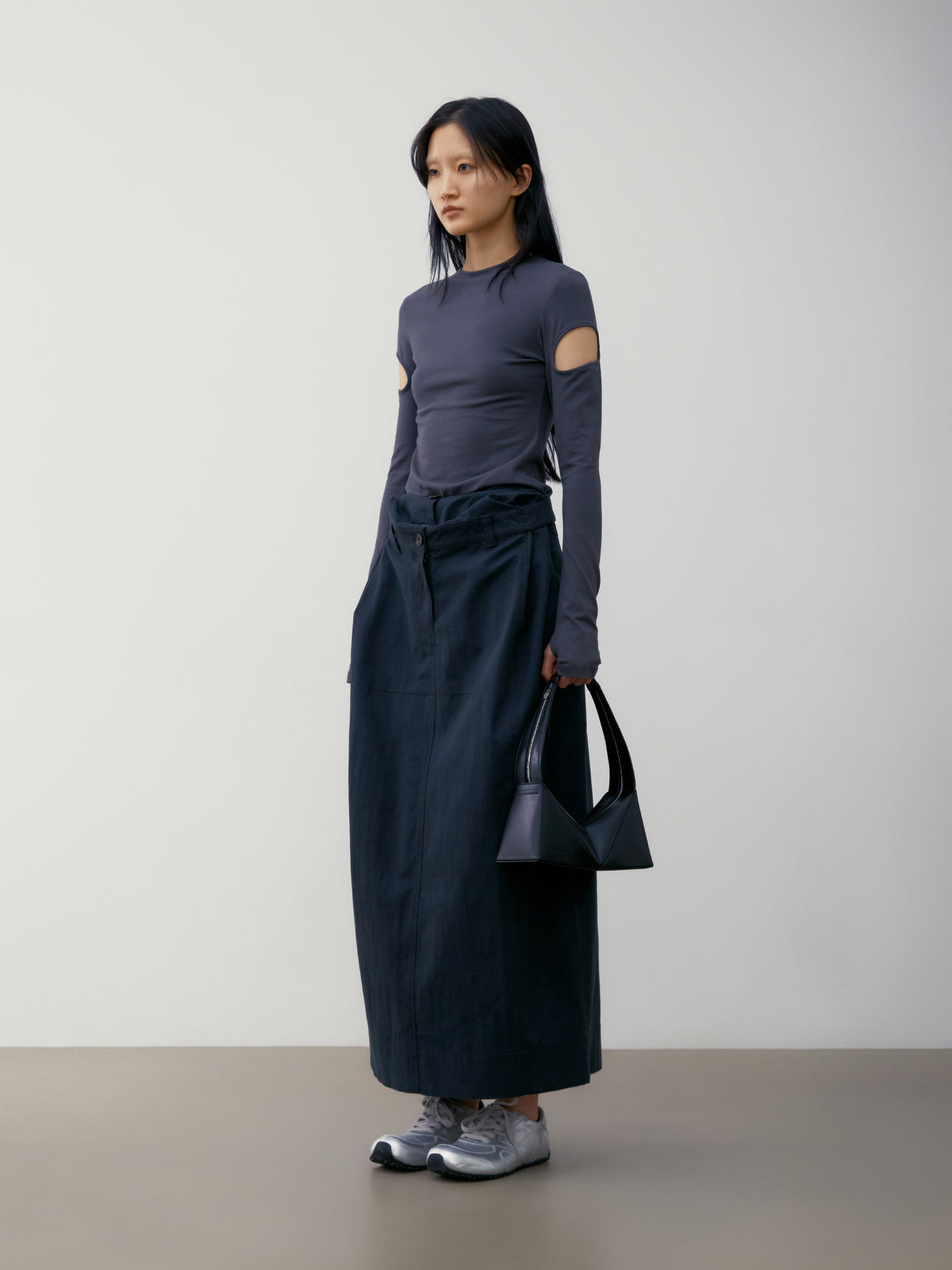 Low Classic Double Waist Long Skirt Blue Green
