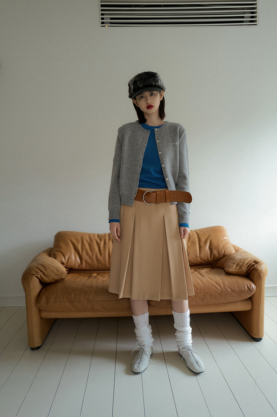 Overdueflair Wool Pleated Skirt Beige