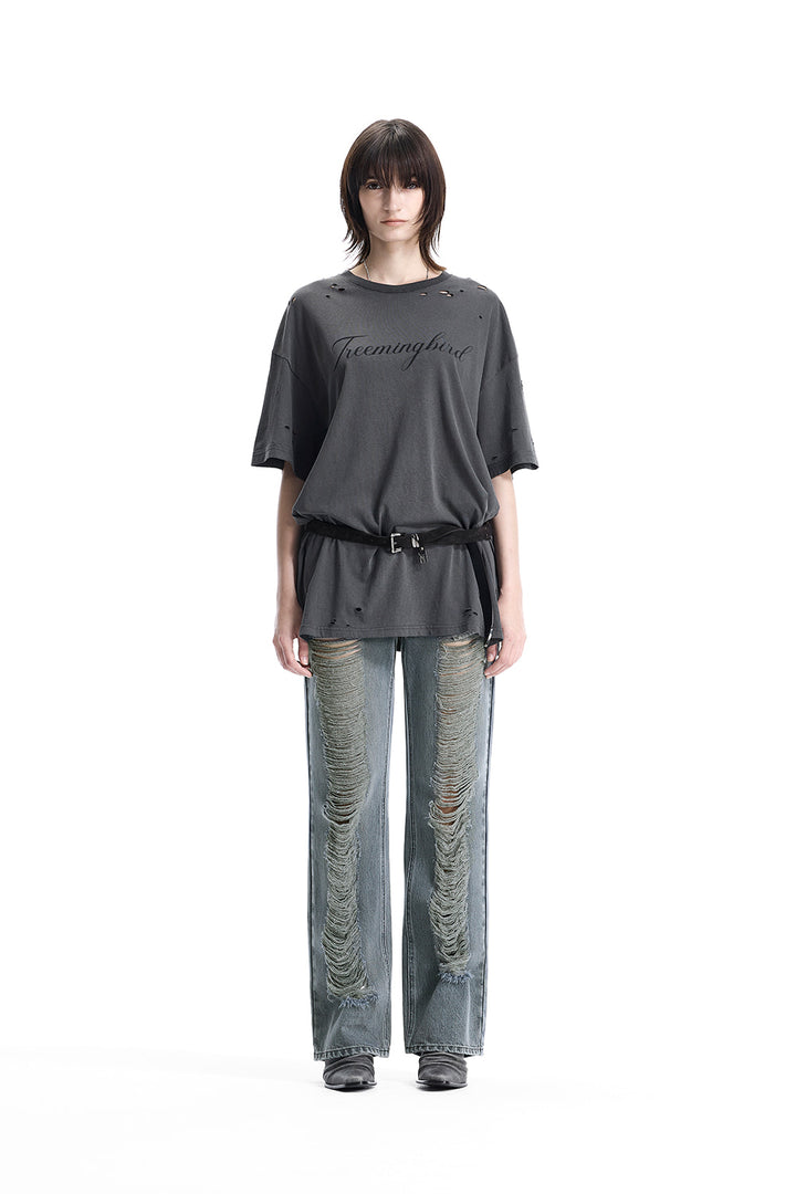 Treemingbird Distressed Logo Graphic T-shirts Charcoal
