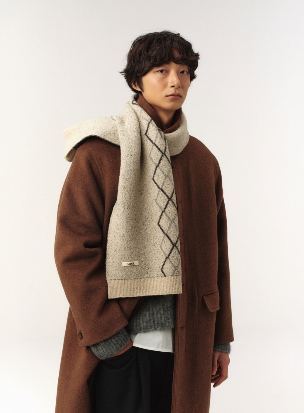 [satur] Argyle Muffler - Light Gray