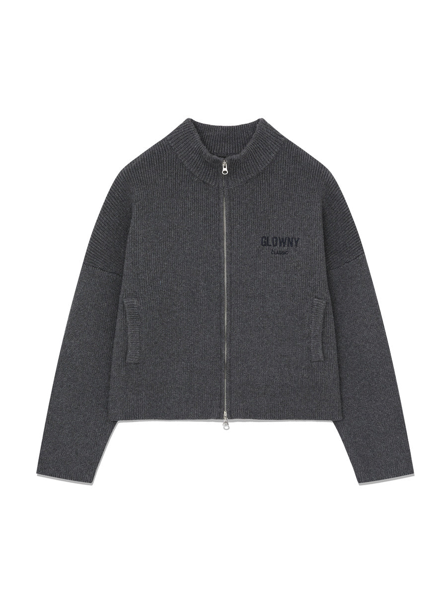 GLOWNY G Half Neck Knit Zip Up (Charcoal)
