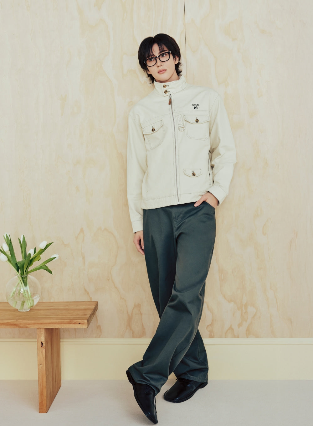 Satur Cotton Curved Pants - Khaki