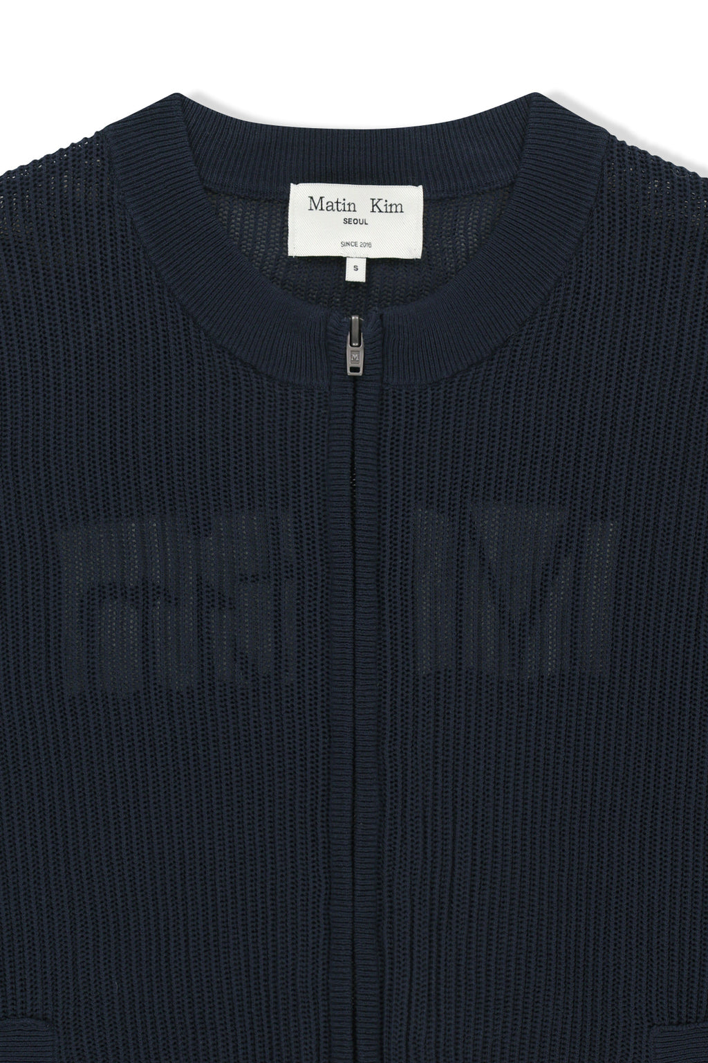 Matinkim Back Logo Jacquard Mesh Knit Zip UP IN Navy